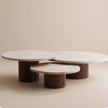 Tables basse trio en travertin et bois, Table Oria – Moroccan Home Signature