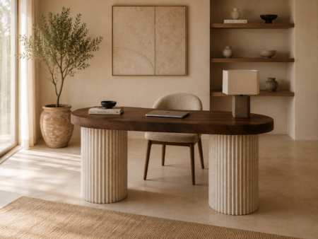 Bureau en bois pieds travertin, Bureau Varo – Moroccan Home Signature