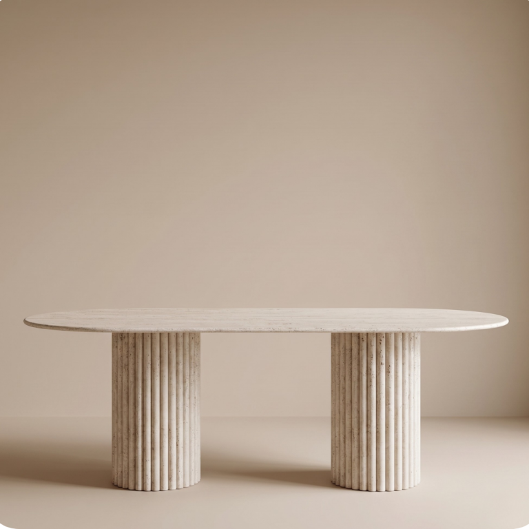 Table à manger ovale pieds en travertin, Table Vienna – Moroccan Home Signature