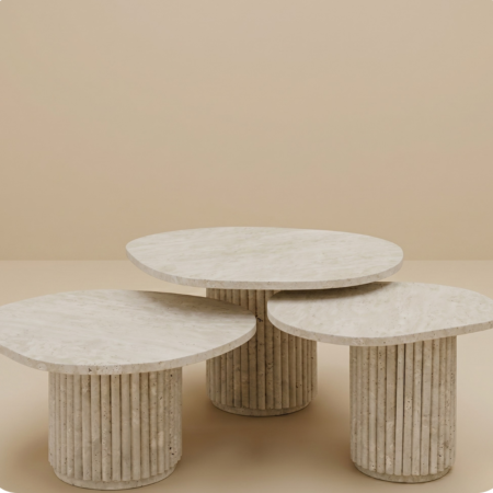 Tables basse trio en travertin, Table Zeno – Moroccan Home Signature