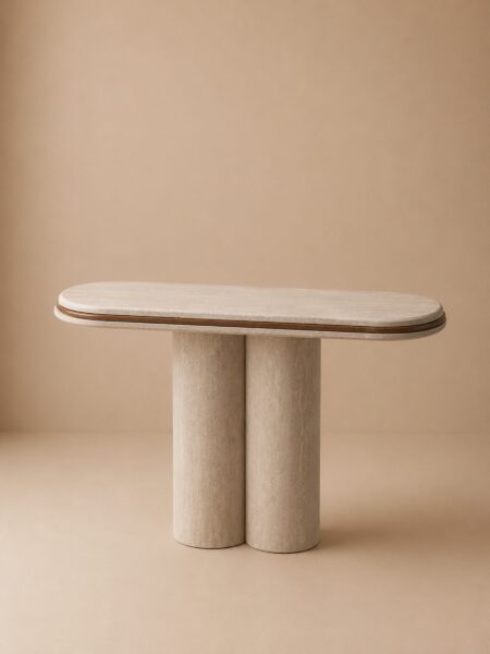 Console en travertin et bois, Console Céleste – Moroccan Home Signature