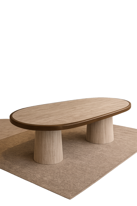 Table à manger en travertin et bois ovale, Table ASSIYA – Moroccan Home Signature