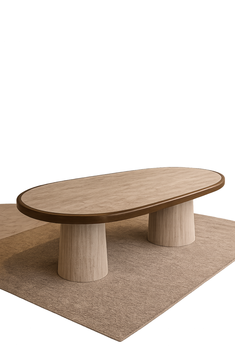 Table à manger en travertin et bois ovale, Table ASSIYA – Moroccan Home Signature
